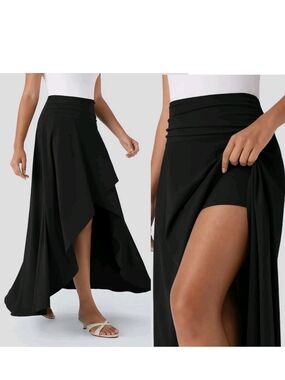 Halara Breezeful High Waisted 2-in-1 Flowy Maxi Skirt Skort Black XL